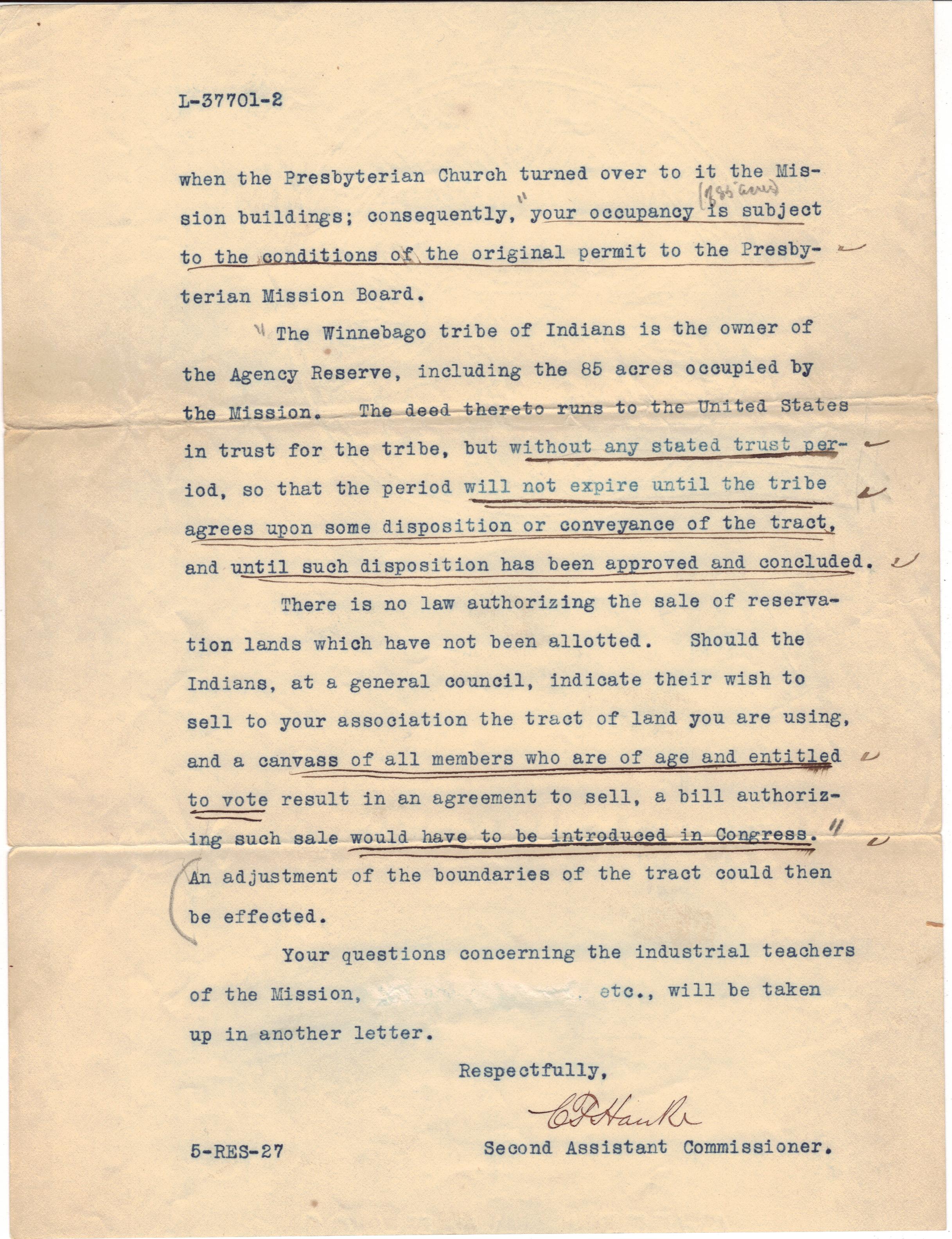 June 1, 1911: Status of Mission land ownership (2)